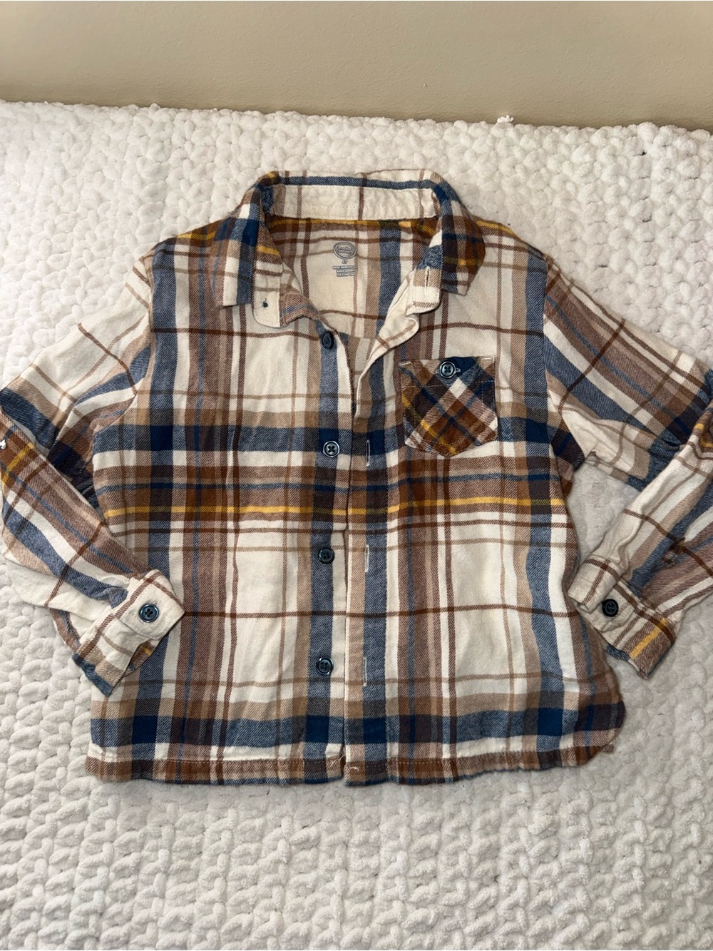wonder nation Plaid Button-Down Shirt in Cream, Brown & Blue